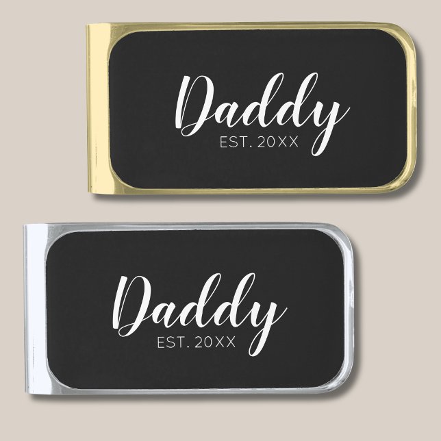 New Daddy Established 2022 Silver Finish Money Clip (Personalized money clip for new dad's, personalized Fathers Day gift)