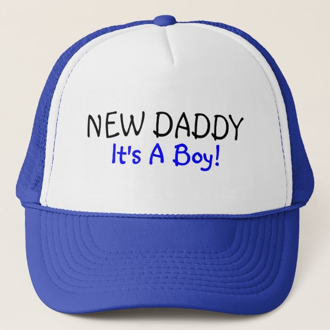 New Daddy Its A Boy Blue Trucker Hat (Front)