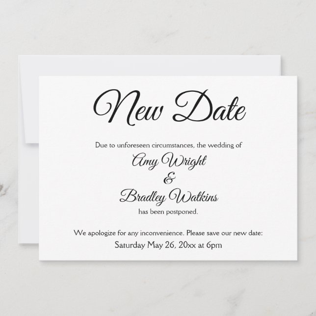 "New Date" Elegant Postponed Wedding Announcement (Front)