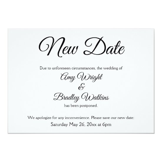 "New Date" Elegant Postponed Wedding Announcement