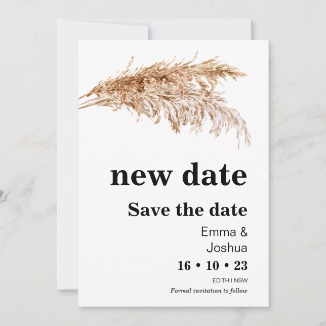 New Date Pampas Grass Wedding Save The Date Card (Front)