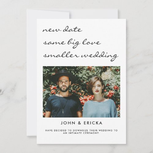 New Date Same Love Smaller Wedding Downsized Photo Announcement