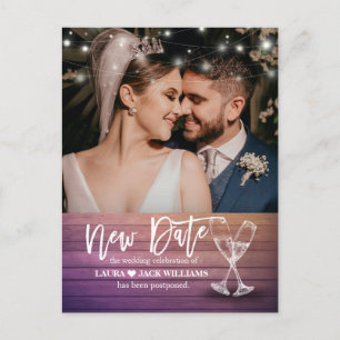 New Date Wedding Postponement Change of Plan Photo Announcement Postcard