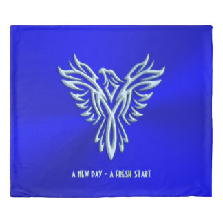 New Day, Fresh Start, Ice Blue Phoenix, Royal Blue Duvet Cover