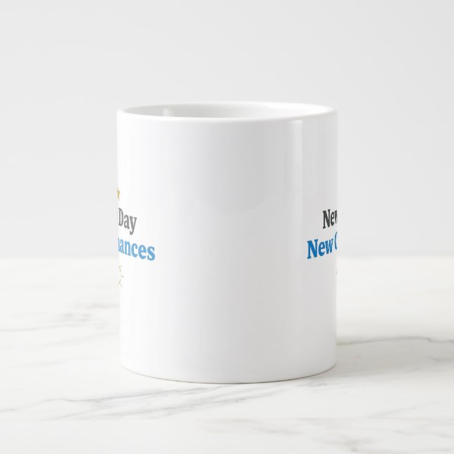 New Day, New Chances" Minimalist  Giant Coffee Mug (Front)