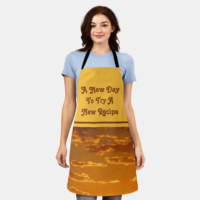 New Day New Recipe Sunrise Kitchen Experiment Chef Apron (Worn)