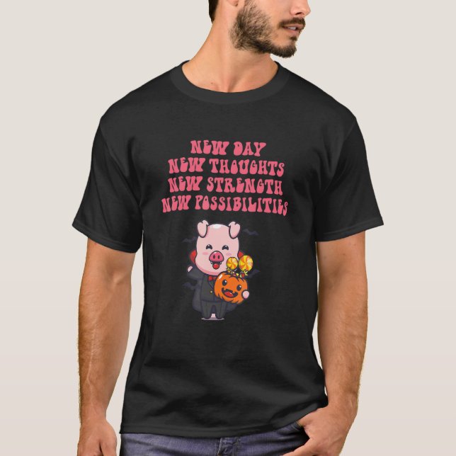 New Day New Thoughts Apparel Halloween W Pig & Pum T-Shirt (Front)