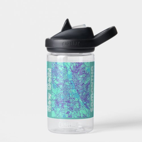 New Delhi City Map Teal and Purple Water Bottle