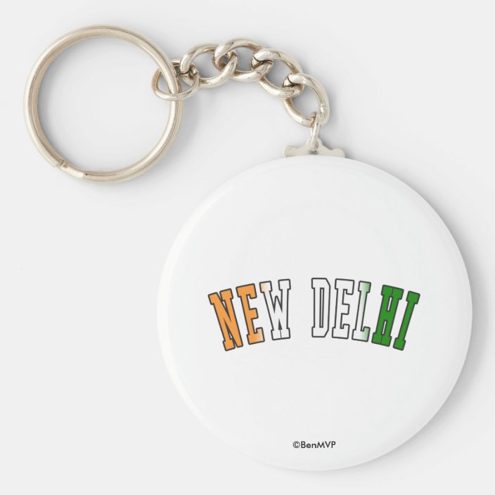 New Delhi in India National Flag Colors Keychain