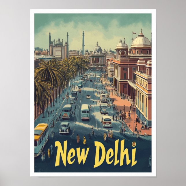 New Delhi India Art Vintage Travel Illustration Poster (Front)