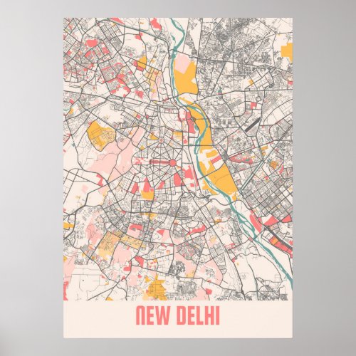 New Delhi _ India Chalk City Map Poster