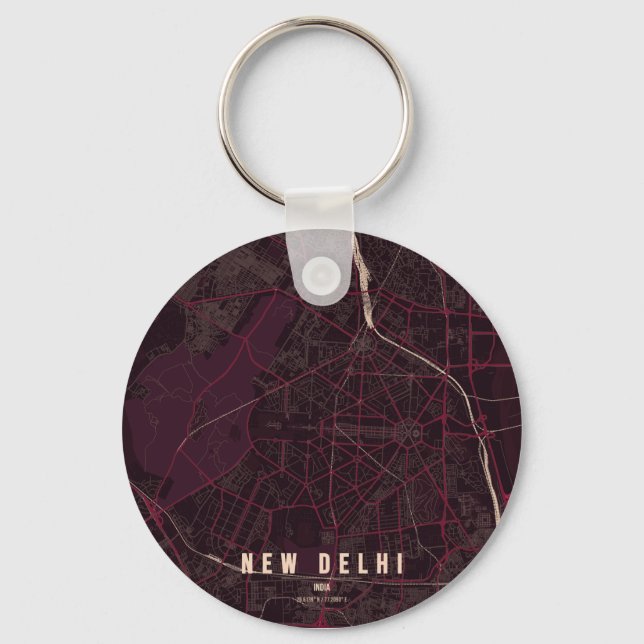 New Delhi India City Map & Custom Text Keychain (Front)