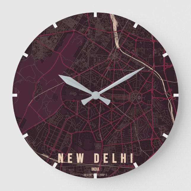 New Delhi India City Map Minimal Large Clock (Front)