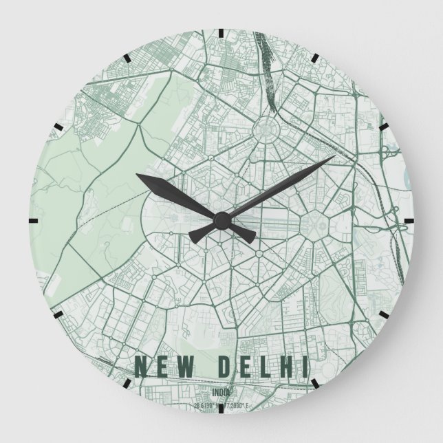 New Delhi India City Map Minimal Large Clock (Front)