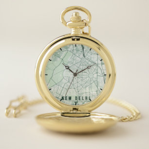 New Delhi India City Map Minimal Pocket Watch