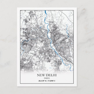 New Delhi India City Map Travel Simple Postcard