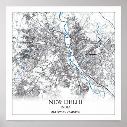 New Delhi India City Map Travel Simple Poster