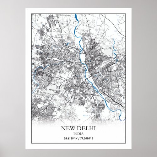 New Delhi India City Map Travel Simple Poster