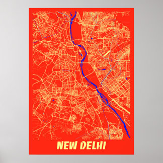 New Delhi - India Retro City Map Poster