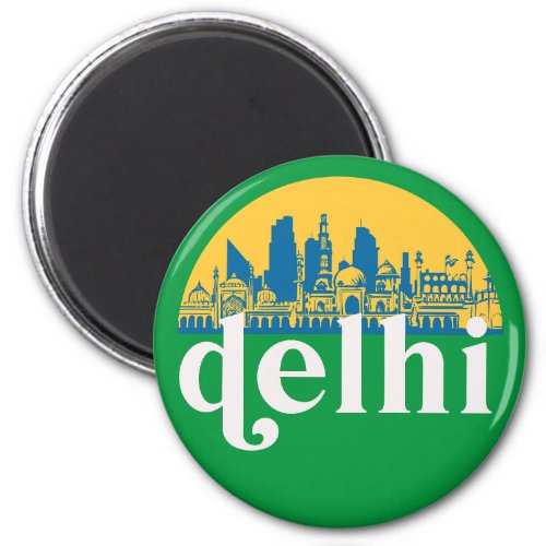 New Delhi India Retro City Skyline Cityscape Art Magnet