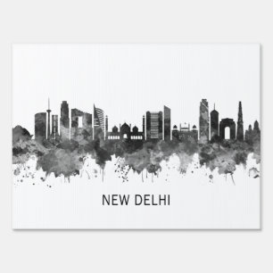 New Delhi India Skyline BW Sign