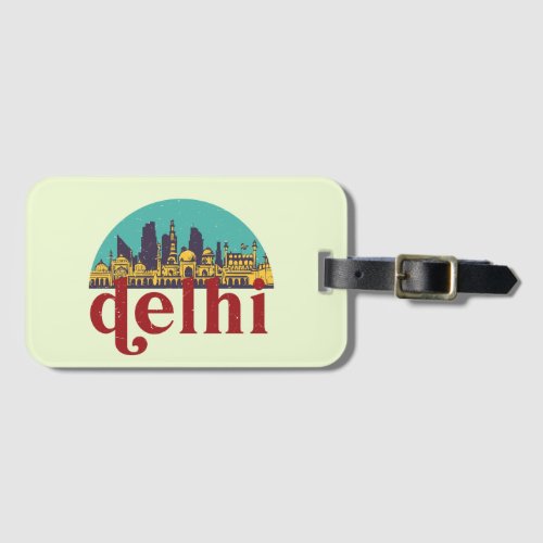 New Delhi India Vintage City Skyline Cityscape Art Luggage Tag