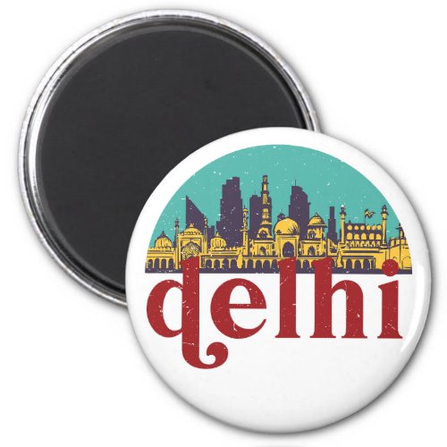 New Delhi India Vintage City Skyline Cityscape Art Magnet