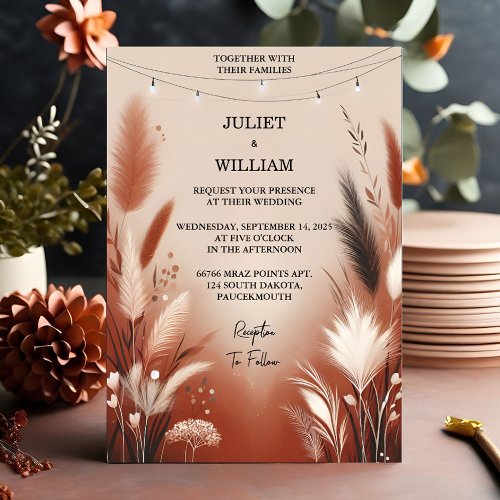 New Desert Rustic Boho Autumn Ombre Brown Wedding Invitation