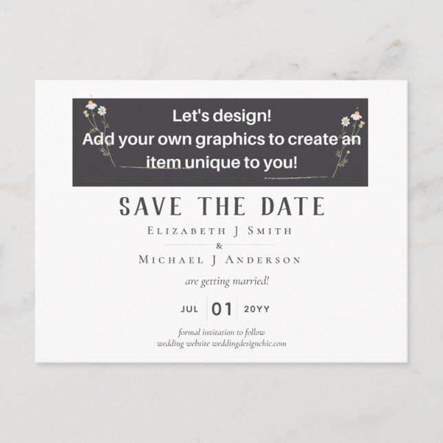NEW! DESIGN OWN WEDDING Save The Date Postcard (Front)