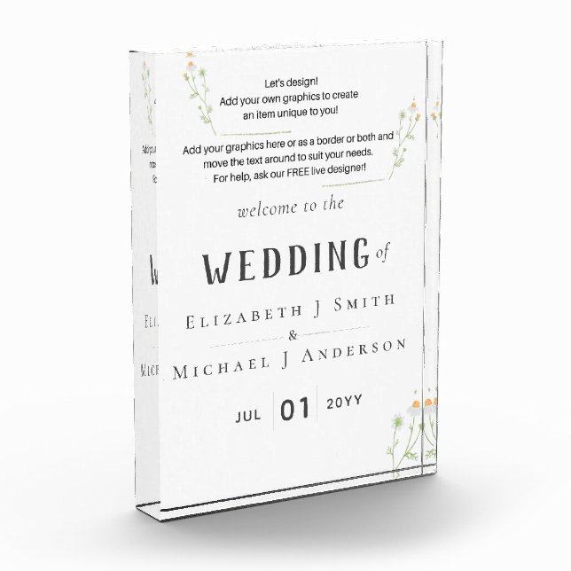 NEW! DESIGN OWN WEDDING SIGN Tabletop Acrylic Award (Left)