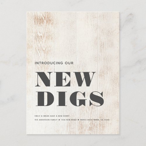 NEW DIGS Modern Rustic White Wood Plank Moving Announcement Postcard