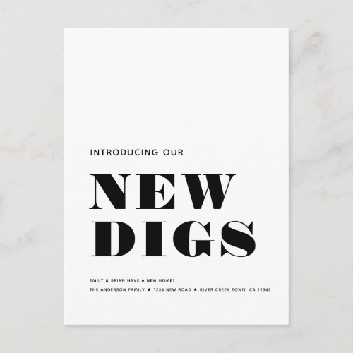 NEW DIGS Simple Modern Minimal Moving Announcement Postcard
