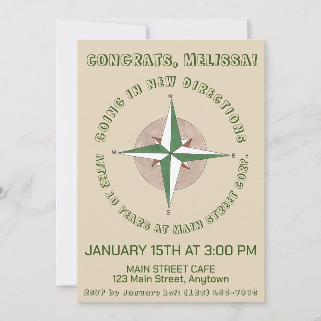New Directions Compass Going Away Retirement Party Invitation (Front)