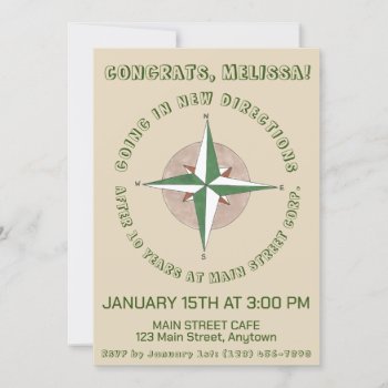 New Directions Compass Going Away Retirement Party Invitation by rebeccaheartsny at Zazzle