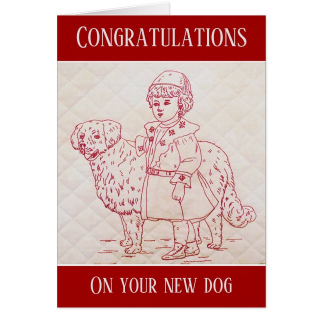 New Dog Congratulations Vintage Embroidery of Dog (Front)
