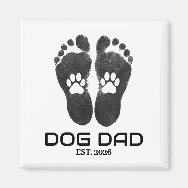 New Dog Dad Paw Prints Bold Est. Date Magnet (Front)