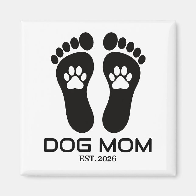 New Dog Mom Paw Prints Bold Est Date Magnet (Front)