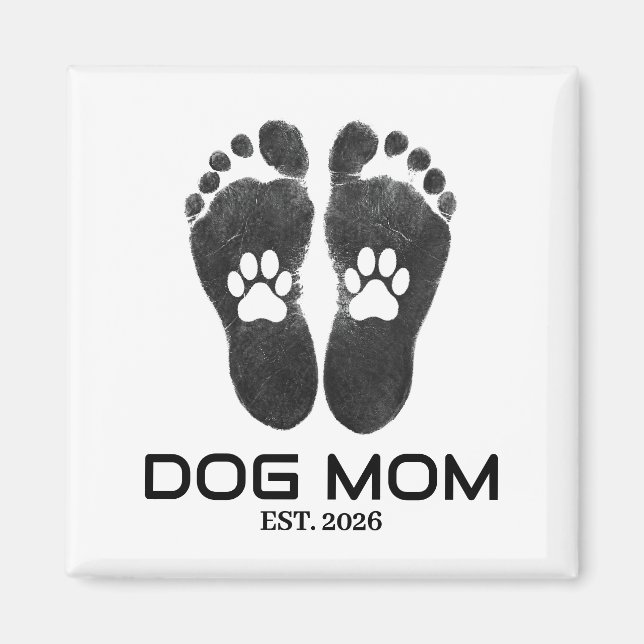New Dog Mom Paw Prints Bold Est Date Magnet (Front)