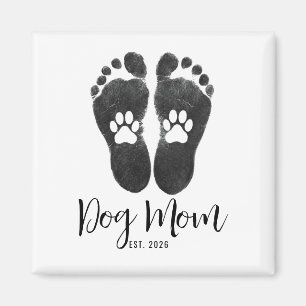 New Dog Mom Paw Prints Script Est Date Magnet