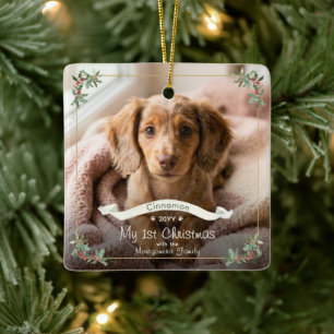 New Dog My First Christmas Family Name Year Photo Ceramic Ornament