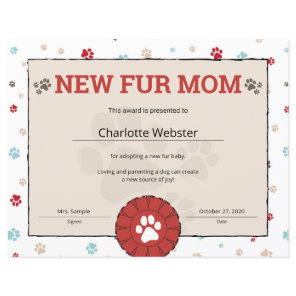 New Dog Owner Puppy Birth Certificate