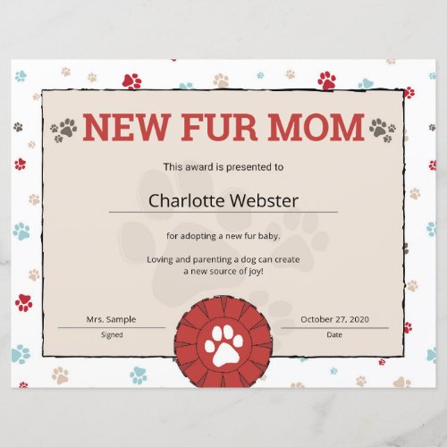 New Dog Owner Puppy Birth Certificate