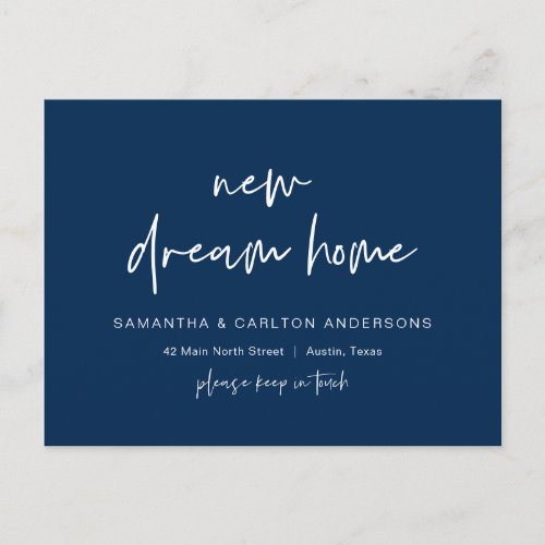 New Dream Home Address Announcement Modern Navy P Postcard