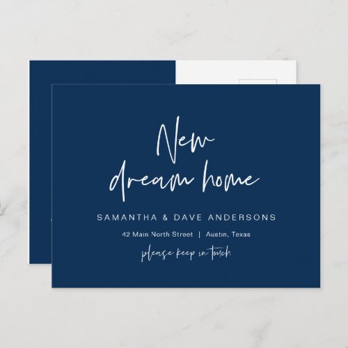 New Dream Home Address Announcement Modern Navy P Postcard