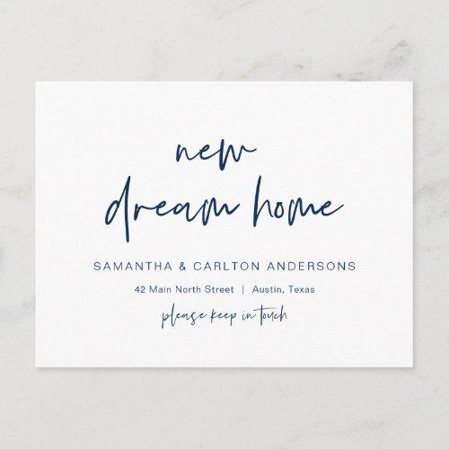 New Dream Home Address Announcement Modern Navy Postcard