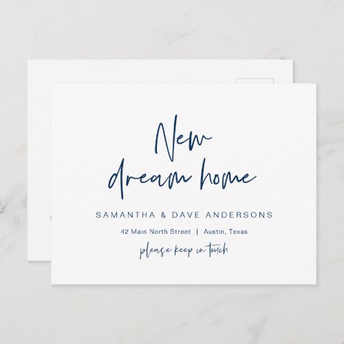 New Dream Home Address Announcement Modern Navy Postcard