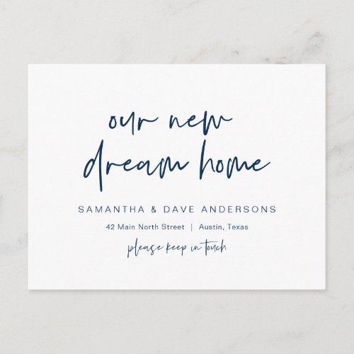 New Dream Home Address Announcement Navy Blue Postcard