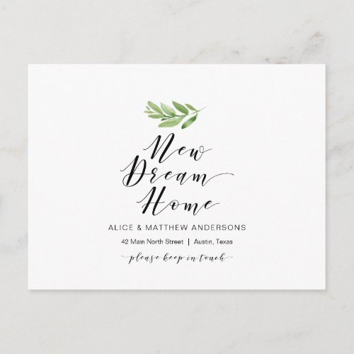 New Dream Home Greenery Moving Announcement Postcard