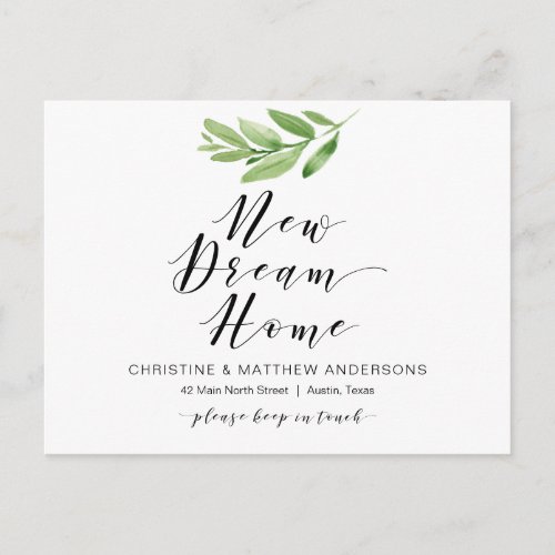 New Dream Home Greenery Moving Announcement Postcard