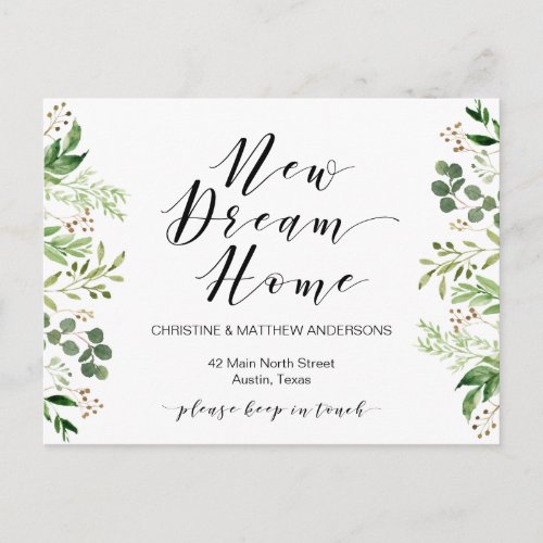 New dream home Greenery Moving Announcement Postcard